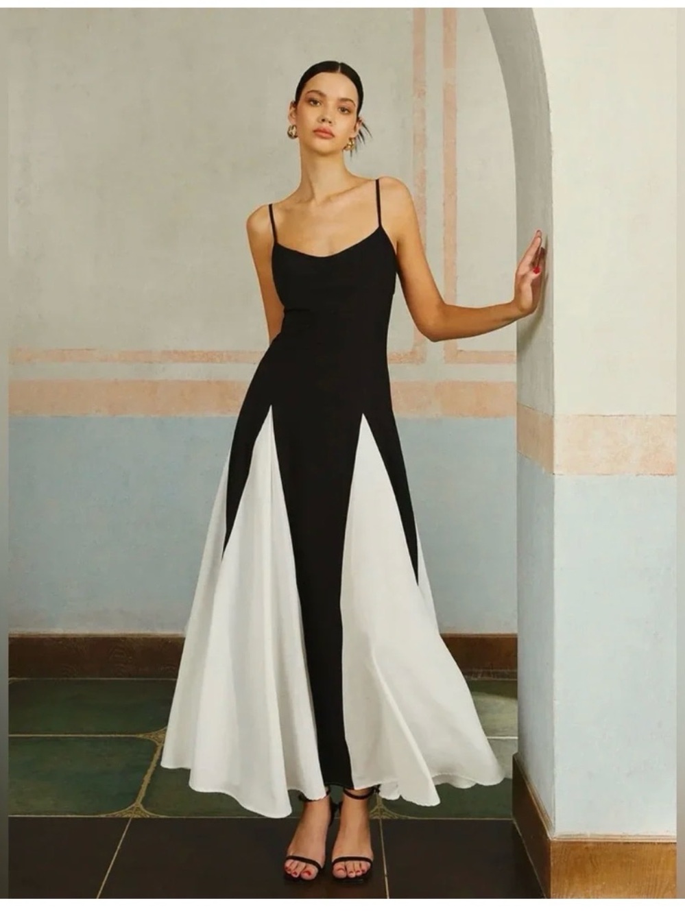Commense Color Block Spaghetti Strap Long Dress Sz S